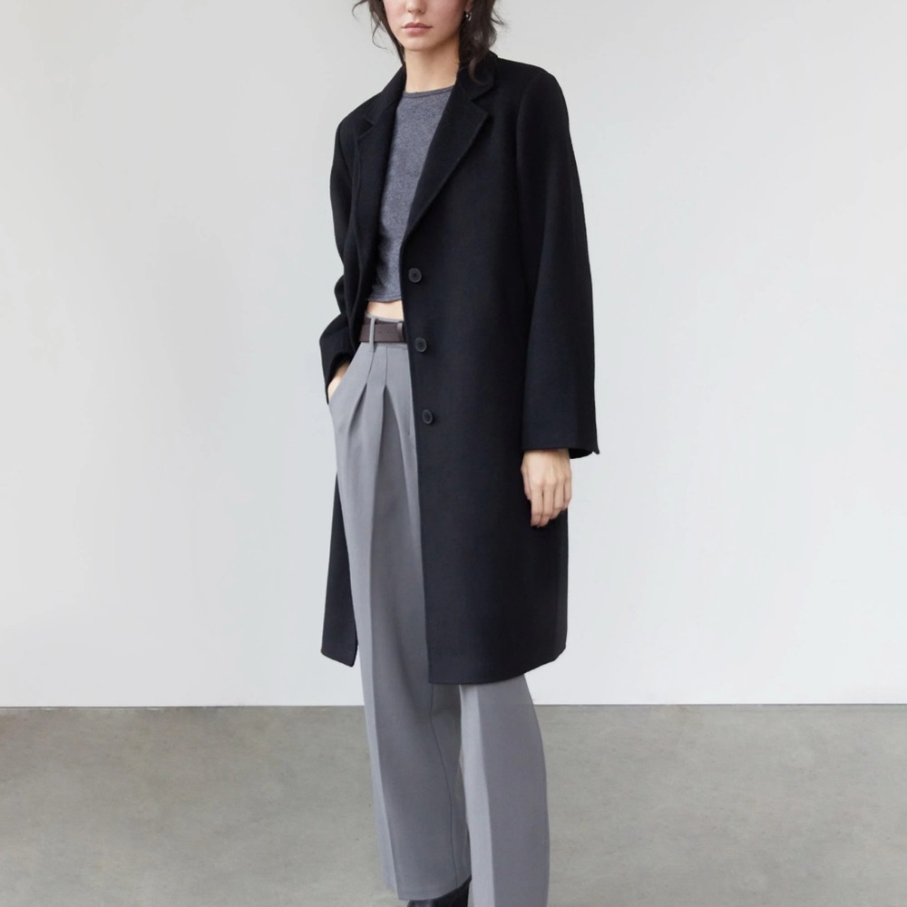 OAK + FORT Black CLASSIC FIT WOOL BLEND COAT in size XS-TP